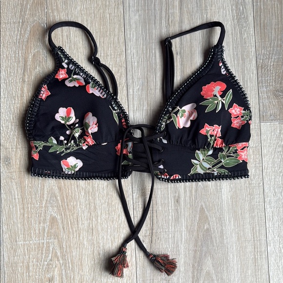 Maaji Black and Pink Floral Bikini Top - Picture 1 of 4